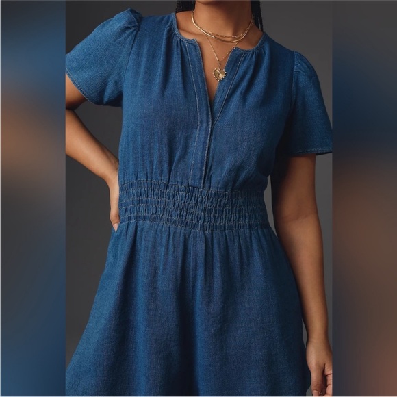 Anthropologie The Somerset Romper Denim Chambray Size XSP - Picture 4 of 12